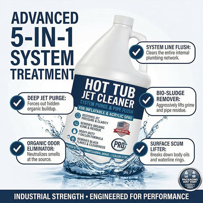 Hot Tub Jet Cleaner & Spa Line Flush – Deep Plumbing & Pipe Purge – Hot Tub System Flush Cleaner for Jets, Lines & Tubes – Designed to Remove Sludge, Grime & Yuck – Made in USA – 1 Gallon