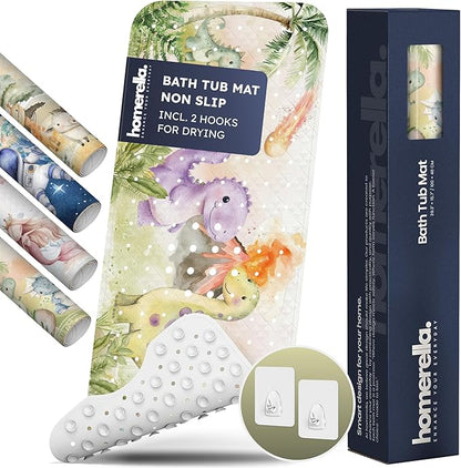 Bath Tub Mat Non Slip Anti Mold for Kids BPA Free INCL Hooks - homerella® Ocean Sea Animals 40x16, Baby Bath Mat Non Slip 200 Suction Cups, Non Toxic Machine Washable Toddler Bath Mat, EU Certified