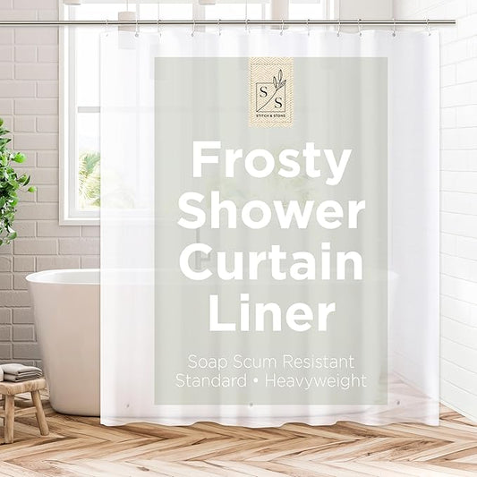 Stitch & Stone Shower Curtain Liner, Premium Heavyweight Durable Waterproof 8g PEVA for Bathroom with Weighted Magnets, Standard Size 72" x 72", Frosty 1 Pack