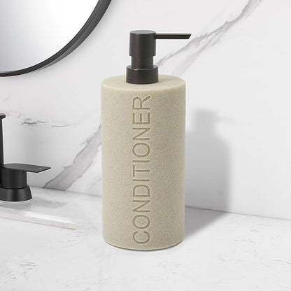 Resin Tan Sandstone Conditioner Engraved Bottle Refillable Pump Dispenser, Durable Waterproof Resin Construction for Bath, Shower - Tan Sandstone ORB Pump