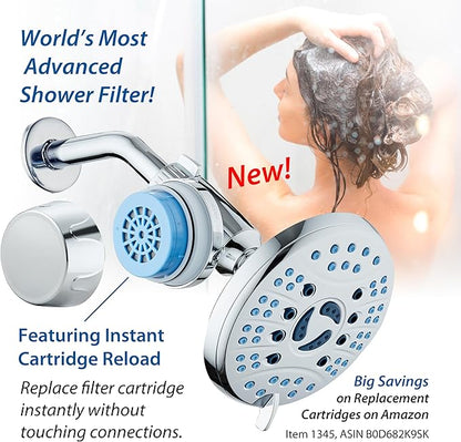 AquaCare Skin & Hair - World's Only Universal Shower Water Filter for All Shower Head Types with ON/OFF Filtration Modes, Instant Cartridge Reload & Stay-Clean American KDF Cartridge, Chrome Finish