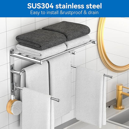 Retractable Towel Rack for Bathroom Stainless Steel Extendable Towel Shelf with 180° Swing Arms Wall-Mounted Towel bar with for Laundry Room (180 Rotating Towel bar)