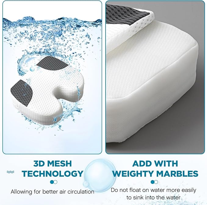 Suzile 1 Pcs Hot Tub Booster Seat Weighted Spa Bathtub Booster Inflatable Cushion Quick Dry Non Slip Bottom Portable Seat with 3D Air Mesh Cover Tub Accessory for Adult Indoor Outdoor (White Grey)
