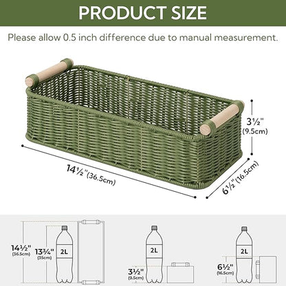 GRANNY SAYS Toilet Paper Basket for Back of Toilet, Wicker Baskets for Storage, Wicker Baskets for Shelves, Waterproof Basket Tank Topper, 14¼" x 6½" x 4¼", Green
