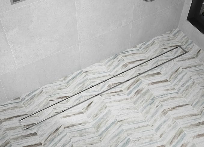 Linear Shower Drain 54", Brushed Floor Drain with Tiled Insert Grate & Hair Strainer, 304 Stainless Steel Bathroom 2-in-1 Tiled in Drain, CUPC Certified (Brushed, 54'')