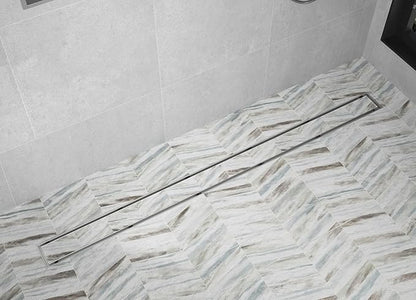 Linear Shower Drain 54", Brushed Floor Drain with Tiled Insert Grate & Hair Strainer, 304 Stainless Steel Bathroom 2-in-1 Tiled in Drain, CUPC Certified (Brushed, 54'')