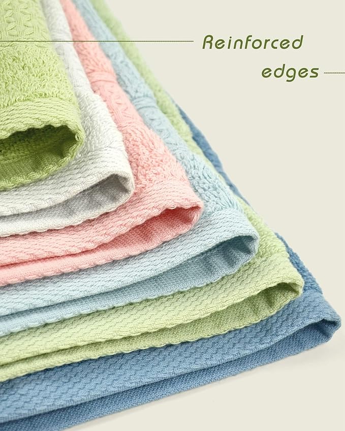 Cleanbear Pure Cotton Wash Cloths Face Cloths, 6 Colors per Set, 13 x 13 Inches (Light Blue, Jade Green, Light Green, Grey, Light Grey, Pink)