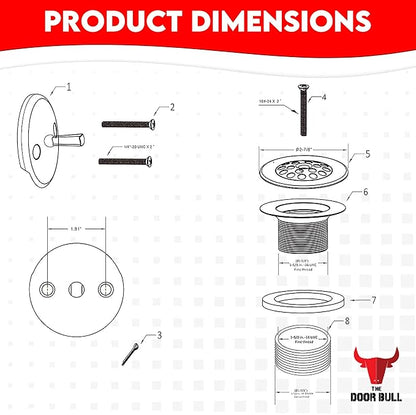 Trip Lever Bathtub Drain Kit with Strainer – 2-Hole Overflow Faceplate, Matching Screws – Tub Drain Trim Replacement Set for Bathroom Bathtubs
