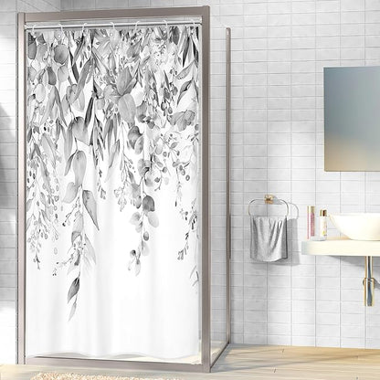 Riyidecor Small Stall Rv Narrow Single Shower Curtain for Bathroom Decor 36Wx72H Stand Up Half Grey Eucalyptus Plants Leaves Botanical Art Printed Fabric Polyester Waterproof 7 Pack Plastic
