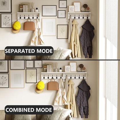 AMBIRD Coat Rack Wall Mount with Shelf, Coat Hook Rack Wall Mounted, Hat Wall Hooks for Hanging in Entryway, Living Room, Bathroom, Bedroom (White)