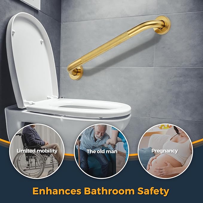 Grab Bars for Shower, 2 Pack 16-Inch Anti Slip Shower Handles for Elderly, Safety Shower Grab Bar, Stainless Steel Handicap Grab Bars for Bathroom,Toilet (Gold, 1" Diameter)
