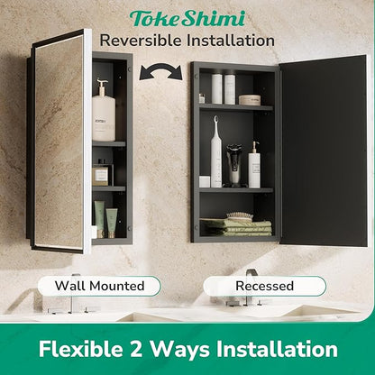 TokeShimi 17x25 Recessed Medicine Cabinet with Mirror Wall Mounted, Metal Beveled Mirror with Storage for Bathroom Vanity, Aluminum Alloy Medicine Cabinet Mirrored Silver