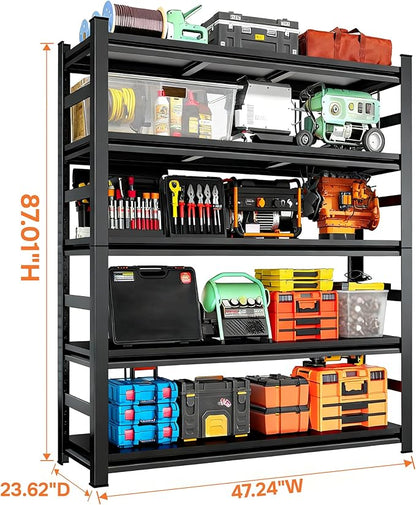 Heavy Duty Metal Garage Shelving, 5-Tier Adjustable Shelves, Steel Storage Rack for Garage, Basement, Workshop, 3000 lbs Capacity