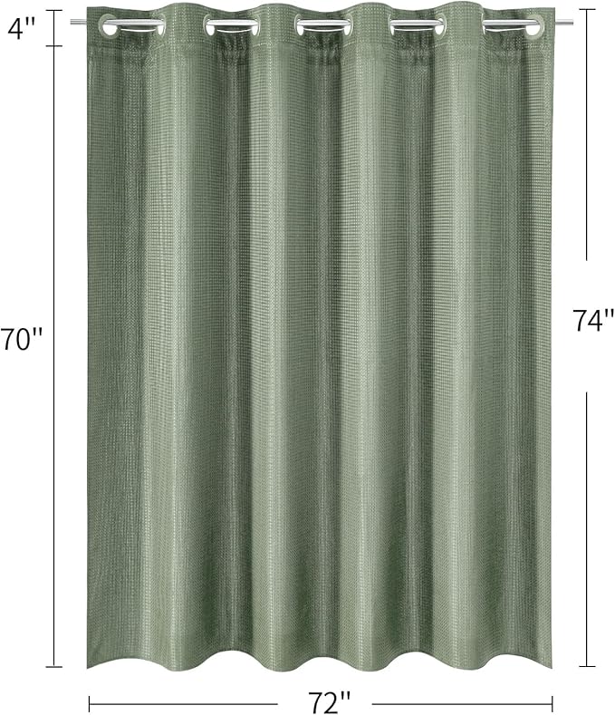 MitoVilla No Hooks Required Sage Green Waffle Shower Curtain Liner Set, Modern Heavyweight Fabric Shower Curtain Set with Snap-in Liner for Hotel Grade Spa-Like Bathroom Decor, 72 x 74