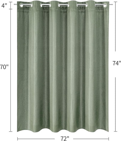 MitoVilla No Hooks Required Sage Green Waffle Shower Curtain Liner Set, Modern Heavyweight Fabric Shower Curtain Set with Snap-in Liner for Hotel Grade Spa-Like Bathroom Decor, 72 x 74
