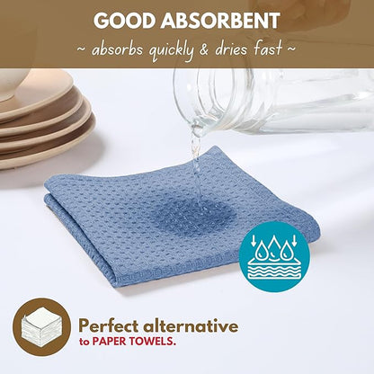 Native Fab Cotton Kitchen Towel with Hanging Loop 16x26 inches, 4-Pack, Waffle Weave Kitchen Towels for Cleaning Drying, Washcloths Soft & Absorbent Cloth Rags, Bar Towel, Dish Cloth, Sky Blue