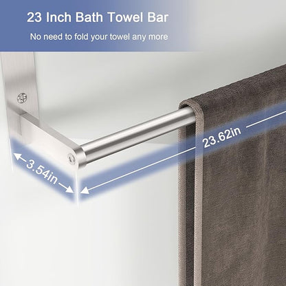 Towel Racks for Bathroom, 2 Tier Bathroom Shelf with Towel Bar, 24 Inch Stainless Steel Towel Rack Wall Mounted, Bathroom Towel Storage Hotel Towel Rack with Shelf, Brushed Nickel
