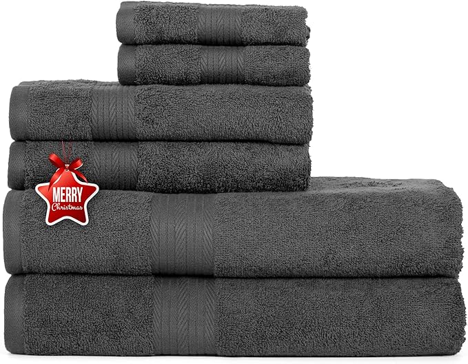 Ample Decor 100% Cotton Bathroom Towel Set of 6-2 Bath Towels, 2 Hand Towels, 2 Washcloths, Machine Washable - Grey Towel Sets