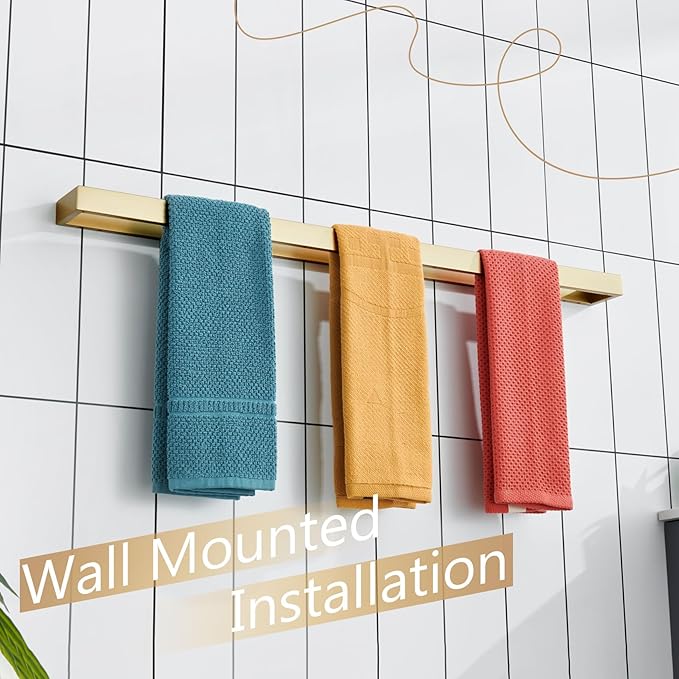 KOKOSIRI Towel Bar Brushed Gold Bath Towel Holder 32 Inch Kitchen Towel Hanger Rack Stainless Steel Bathroom Hardware Wall Mounted, 1 Pack B4008BG-L32