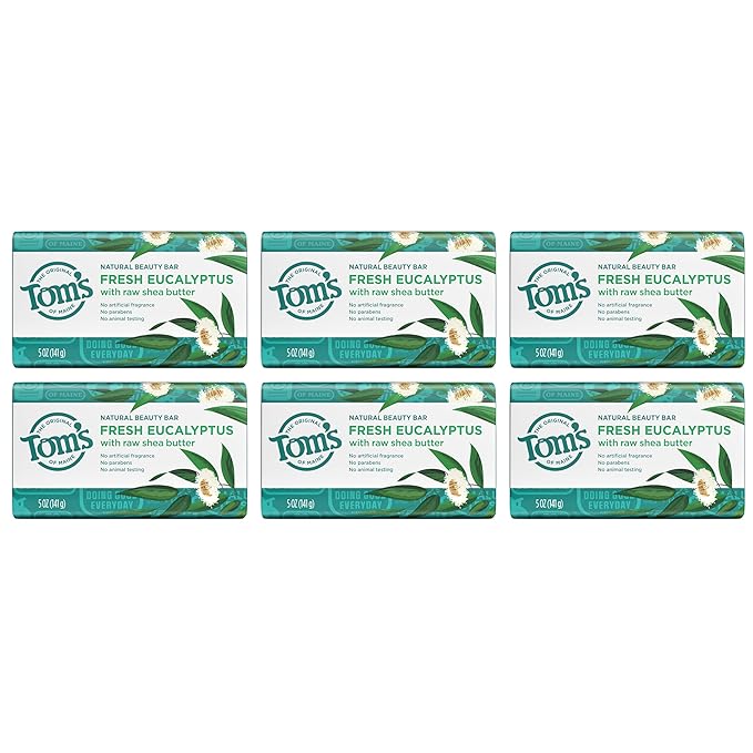 Tom’s of Maine Moisturizing Natural Beauty Bar Soap For Women and Men, Fresh Eucalyptus, 5 oz Bar (Pack of 6)