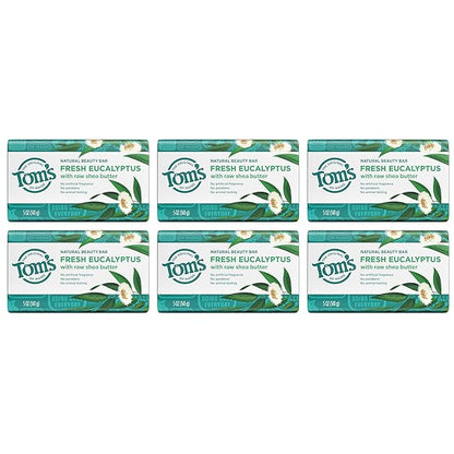 Tom’s of Maine Moisturizing Natural Beauty Bar Soap For Women and Men, Fresh Eucalyptus, 5 oz Bar (Pack of 6)