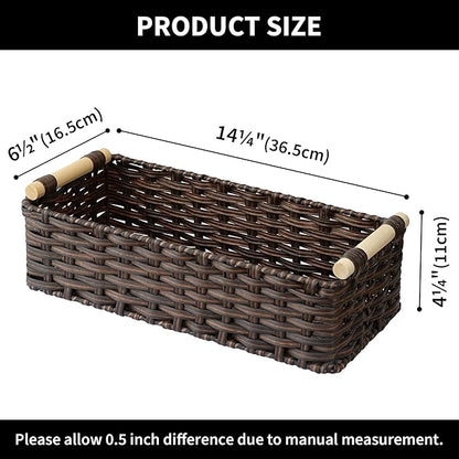GRANNY SAYS Wicker Baskets for Shelves, Wicker Baskets for Storage, Waterproof Toilet Basket Tank Topper, Basket Organizer with Handle, Toilet Paper Basket for Back of Toilet, 14¼" x 6½" x 4¼", Brown