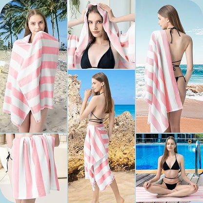 Touchat Beach Towel Oversized,Super Absorbent Sand Free Thick Microfiber Beach Towel (Pink 4Pack, 30”x60“)