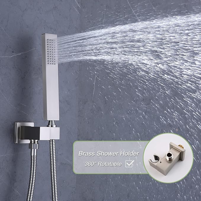Brushed Nickel Digital Display Shower System with 16X24 inch Ceiling Mounted Shower Head(Rain&Waterfall Modes), with Handheld Spray and 6 PCS Dual Modes Body Jet