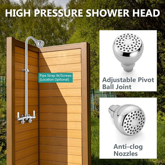 Aolemi Outdoor Shower Fixtures Kit Faucet System 3 Inch Center with Showerhead 2 Handle Exposed Shower with Brass Mix Valve Polish Chrome