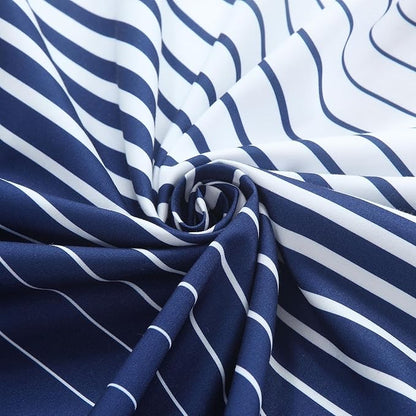 90 Inch Blue Shower Curtain, Extra Long Modern Navy Blue and White Gradient Horizontal Stripe Waterproof Polyester Shower Curtains for Bathroom, 72x90 Inches