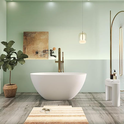 51" Premium Solid Surface Freestanding Bathtubs, Unique Oval Stone Resin Bath Tub with Overflow and Pop-up Drain, Matte White