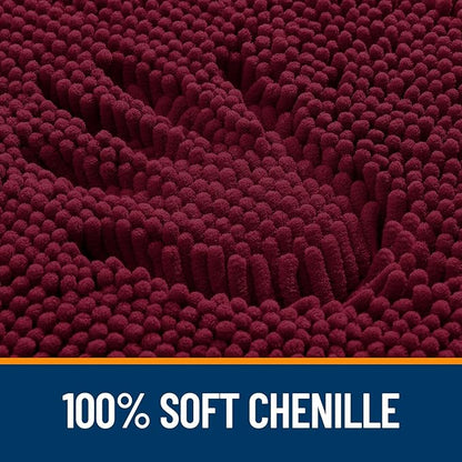 OLANLY Bathroom Rugs Sets 2 Piece, Soft Absorbent Chenille Bath Mats and U-Shaped Contour Toilet Mat Area Rug Set, Machine Washable Bath Carpet, Home Decor Accessories(24"x16"+24"x20", Burgundy)