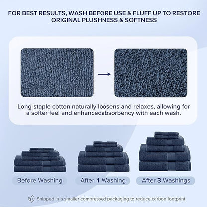 Comfort Spaces Turkish Bathroom Towel Set 6 Piece Luxury Bath Towel Set 2 Hand Towel for Bathroom 2 Washcloth 2 Large Bath Towel Sets Long Staple Ultra-Soft Quick Dry Towel Set Navy Blue