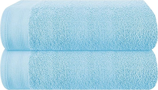 Cotton 2 Pack Oversized Bath Towel Set 28x55 inches, Large Bath Towels, Ultra Absorbant Compact Quickdry & Lightweight Towel, Ideal for Gym Travel Camp Pool - Sky Blue