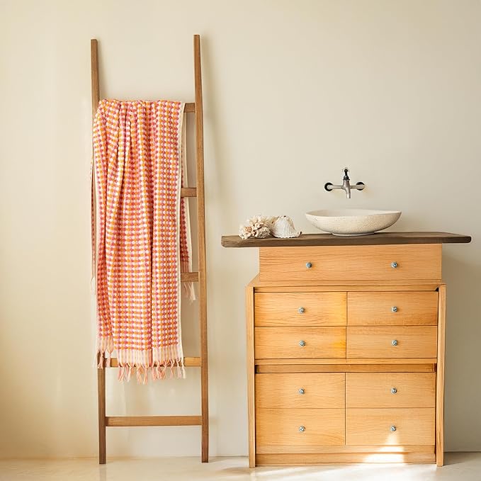 Pom Pom Turkish Bath and Beach Towels - Thick, Soft, Luxurious 100% Turkish Organic Cotton Bubble Weave Towels (Orange, 35 x 67 Bath Size)