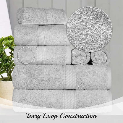 Superior Egyptian Cotton Pile 3 Piece Towel Set, Includes 1 Bath, 1 Hand, 1 Face Towel/Washcloth, Ultra Soft Luxury Towels, Thick Plush Essentials, Guest Bath, Spa, Hotel Bathroom, Silver