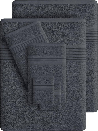 Belizzi Home 100% Cotton Towel Set, Contains 6 Soft Bath Towel, 6 Hand Towel, 12 Wash Cloth - Compact Absorbent Lightweight & Quickdry Towels for Bathroom - 24 Piece Bathroom Towel Set - Charcoal Grey