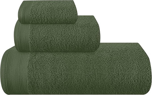 Ultra Soft 3 Pack Cotton Towel Set, Contains a Bath Towels 28x55 inch, a Hand Towels 16x24 inch & a Wash Coths 12x12 inch, Ideal Everyday use, Compact & Lightweight - Olive Green