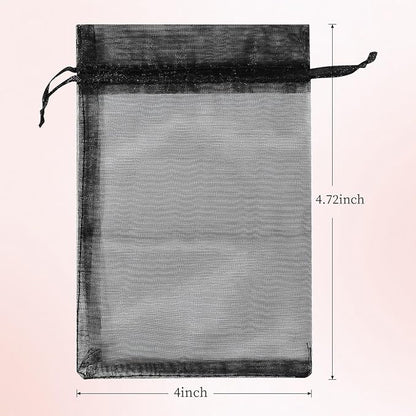 Hopttreely 100pcs Organza Bags, Black 4''x4.72''(10x12cm) Satin Drawstring Organza Pouch Wedding Party Favor Gift Bag Jewelry Watch Bags