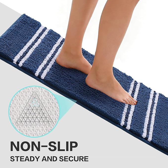 Kmson Bathroom Rugs Mat, 17"x24" Ultra Soft Washable Shaggy Chenille Bath Rugs, Non-Slip Fluffy Thick Water Absorbent Microfiber Mat for Bathtub, Sink and Shower, Navy Blue