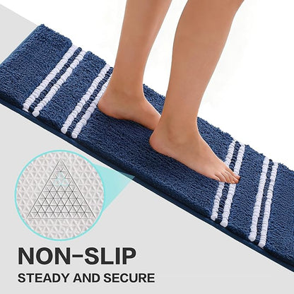 Kmson Bathroom Rugs Mat, 17"x24" Ultra Soft Washable Shaggy Chenille Bath Rugs, Non-Slip Fluffy Thick Water Absorbent Microfiber Mat for Bathtub, Sink and Shower, Navy Blue