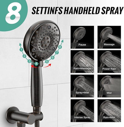 SR SUN RISE Shower Faucet - 8 Inch Multifunctional High Pressure Shower Head System with Handheld Shower Head Fixtures - Valve Included - Oil Rubbed Bronze