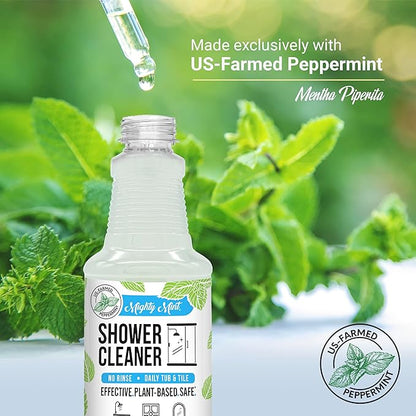 Mighty Mint Shower Cleaner, No-Rinse, No-Scrub, Daily Spray for Glass, Tile, Grout, Fresh Peppermint Scent, 16oz