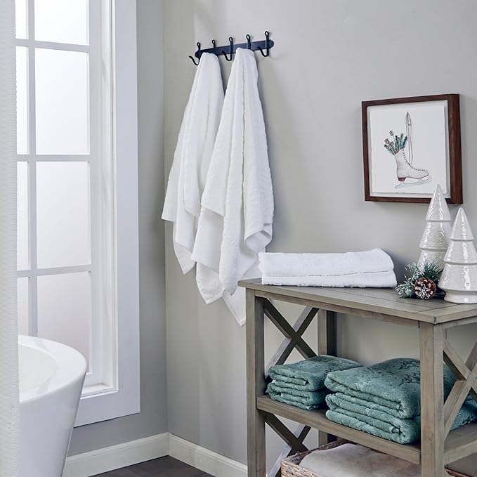 SKL Home Christmas/Winter Subtle Snowflakes Hand Towel 2pc Set for Bath/Kitchen/Bar & Gift, White