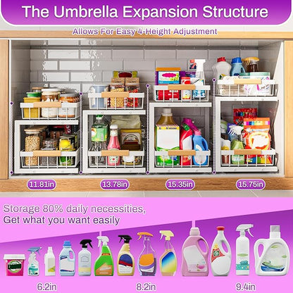 ADBIU Under Sink Organizer, 2 Pack 2 Tier Expandable Height (White, XL) Under-Sink Bathroom Kitchen Organizers And Storage