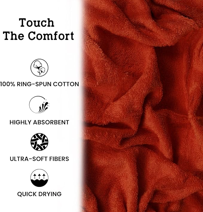 Casa Lino Coral Orange Bath Towels Set of 4 (54" x 27") - Large Bathroom Towel Set - 100% Cotton Towels for Bathroom - Highly Absorbent & Quick Dry Bath Towel Multipack - New Apartment Essentials