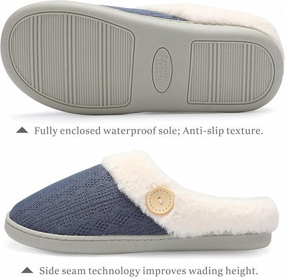 Chantomoo Womens Slipper Warm Comfy Memory Foam House Slippers Knitted Shoes Faux Fur Lined Anti-Skid Rubber Sole Bedroom Cozy Indoor Outdoor Slippers