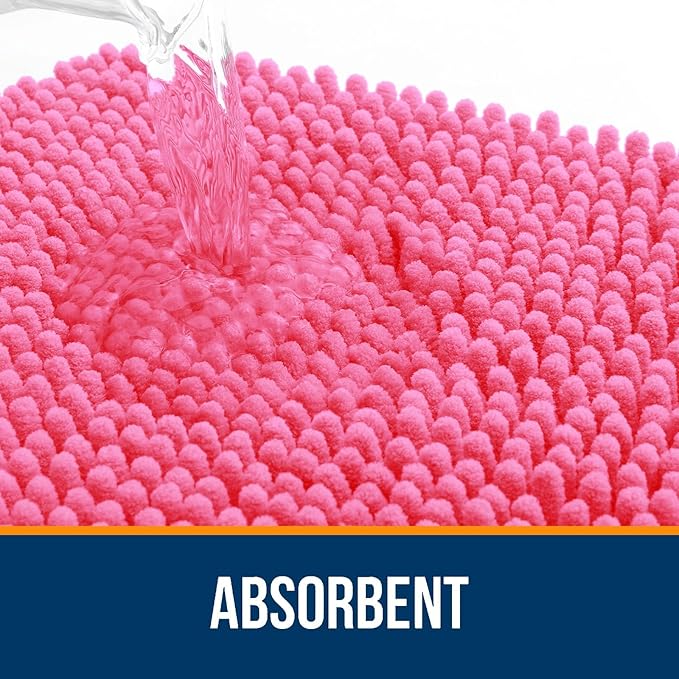 OLANLY Bathroom Rugs Sets 2 Piece, Soft Absorbent Chenille Bath Mats and U-Shaped Contour Toilet Mat Area Rug Set, Machine Washable Bath Carpet, Home Decor Accessories(24"x16"+24"x20", Hot Pink)