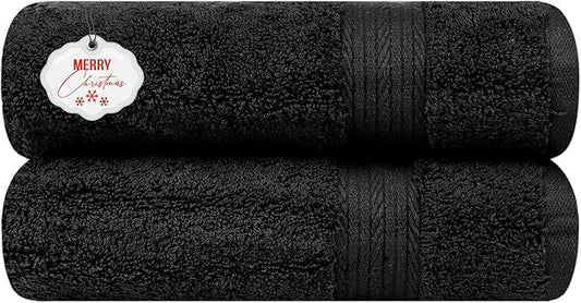 Ample Decor Hand Towels for Bathroom Set of 2, 18 X 28 Inch 600 GSM 100% Cotton, Absorbent- Black