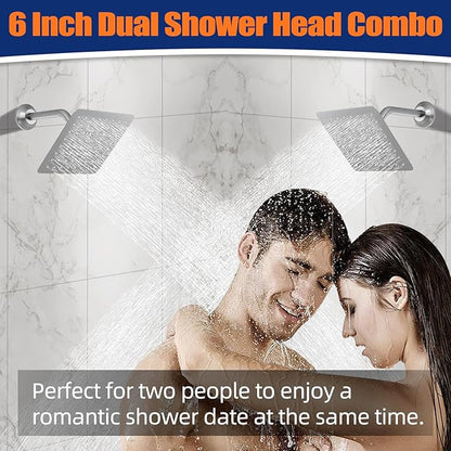 Thermostatic Shower System Three Shower Heads with 16" Ceiling Mounted Rain Shower Head & 2 x 6" Wall Mounted Head 4 Function Shower System Can All Run Together, Brushed Nickel